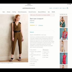 Anthro olive jumpsuit